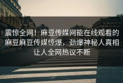 震惊全网！麻豆传媒网能在线观看的麻豆麻豆传媒惊爆，劲爆神秘人真相让人全网热议不断