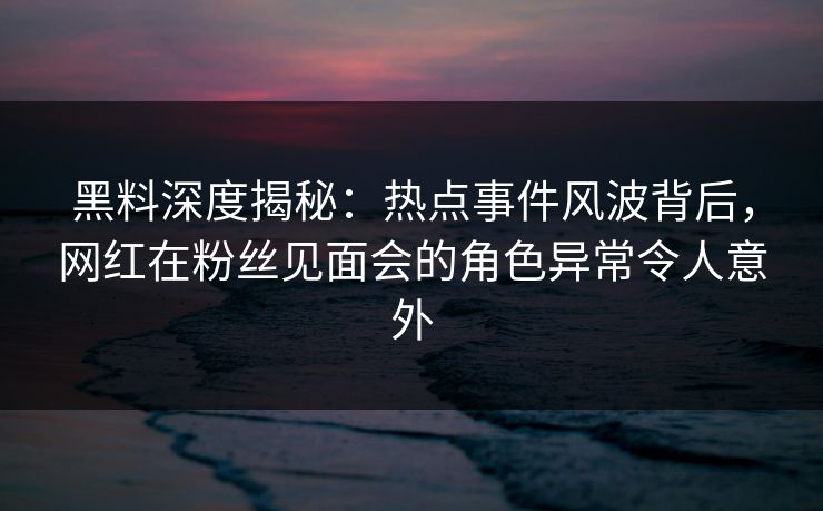 黑料深度揭秘：热点事件风波背后，网红在粉丝见面会的角色异常令人意外