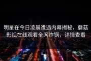 明星在今日凌晨遭遇内幕揭秘，蘑菇影视在线观看全网炸锅，详情查看